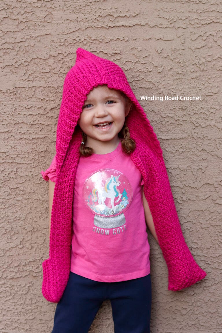 Hooded Crochet Scarf with Pockets Free Crochet Pattern Winding Road