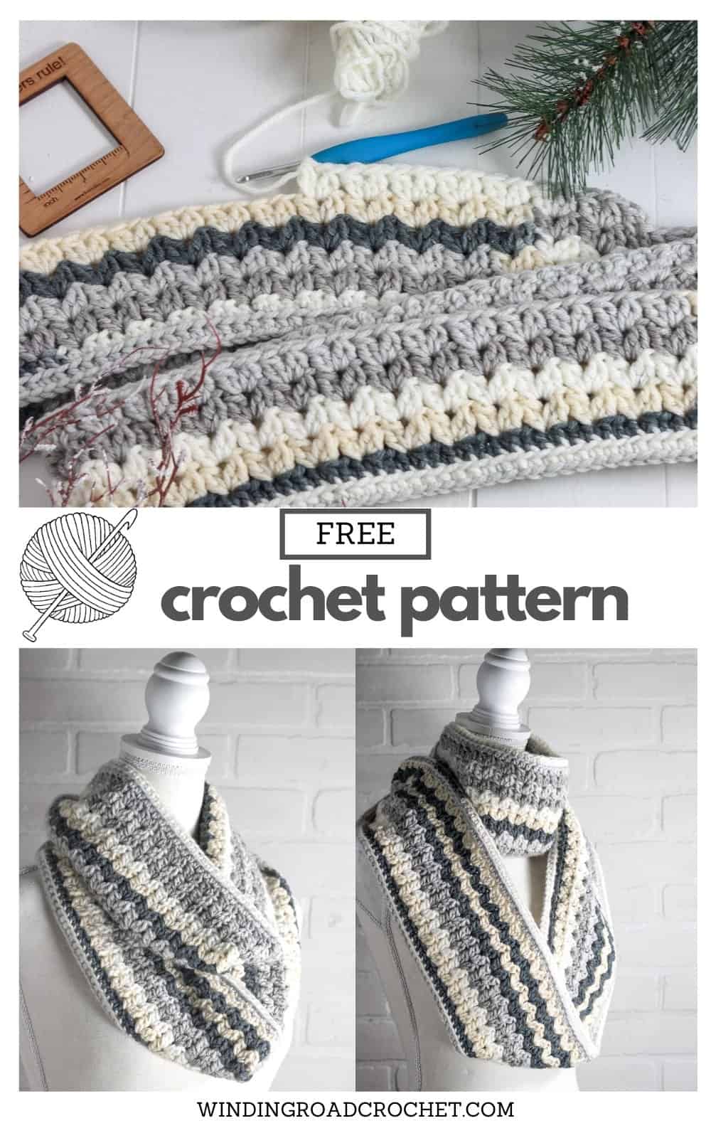 Cluster Stitch Crochet Infinity Scarf Free Pattern - Winding Road Crochet