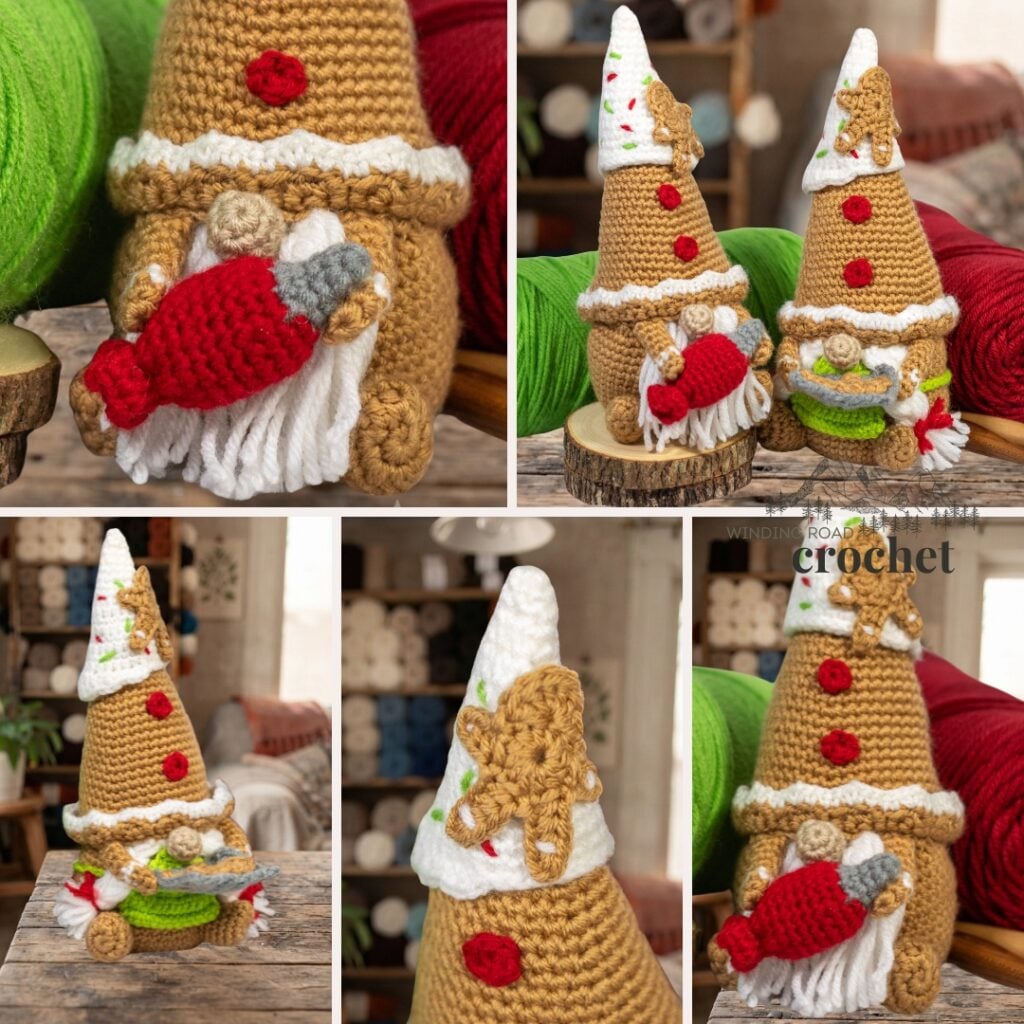 crochet gingerbread gnome couple