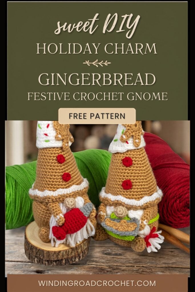 fjree crochet pattern for a gingerbread gnome couple