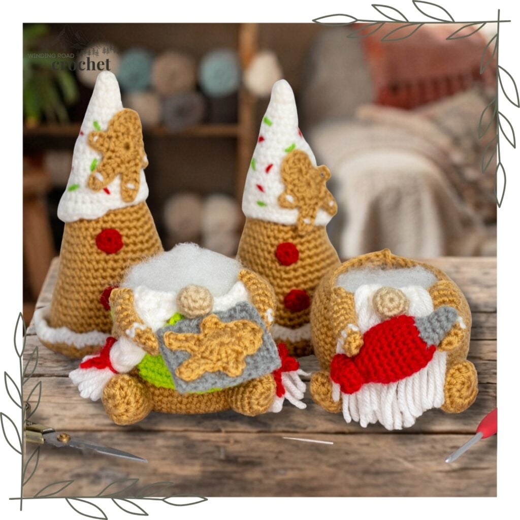 crochet gingerbread gnome before hat has been sewn in place